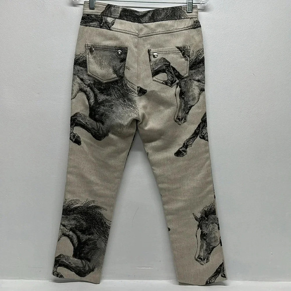 Taller Marmo Pants Pant Straight Studded Black Horse Stallion Cream Size 42 US 6 - Picture 7 of 10